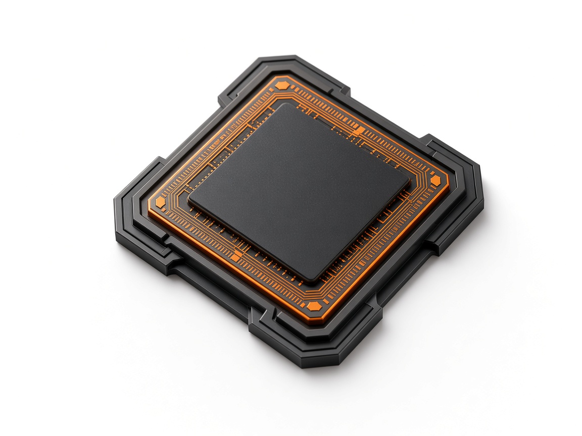 Titanium secure-element chip with orange circuit traces
