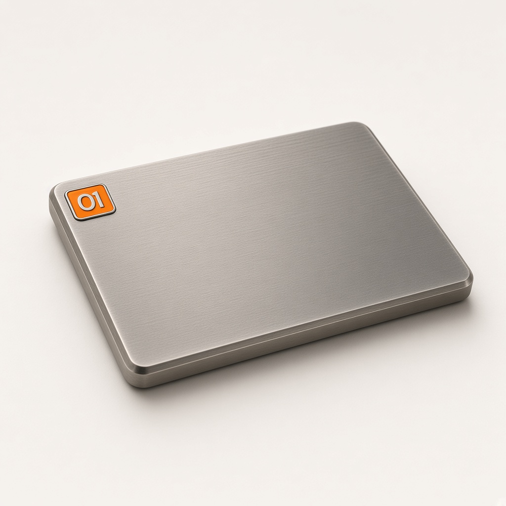 Brushed titanium batch plate with orange serial badge