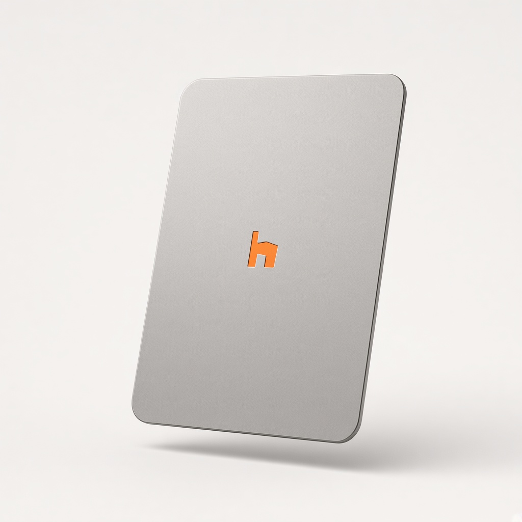 Matte silver Houre keycard on a studio backdrop