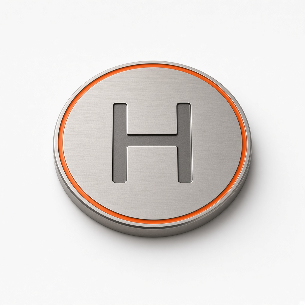 Titanium token with an engraved H and orange rim