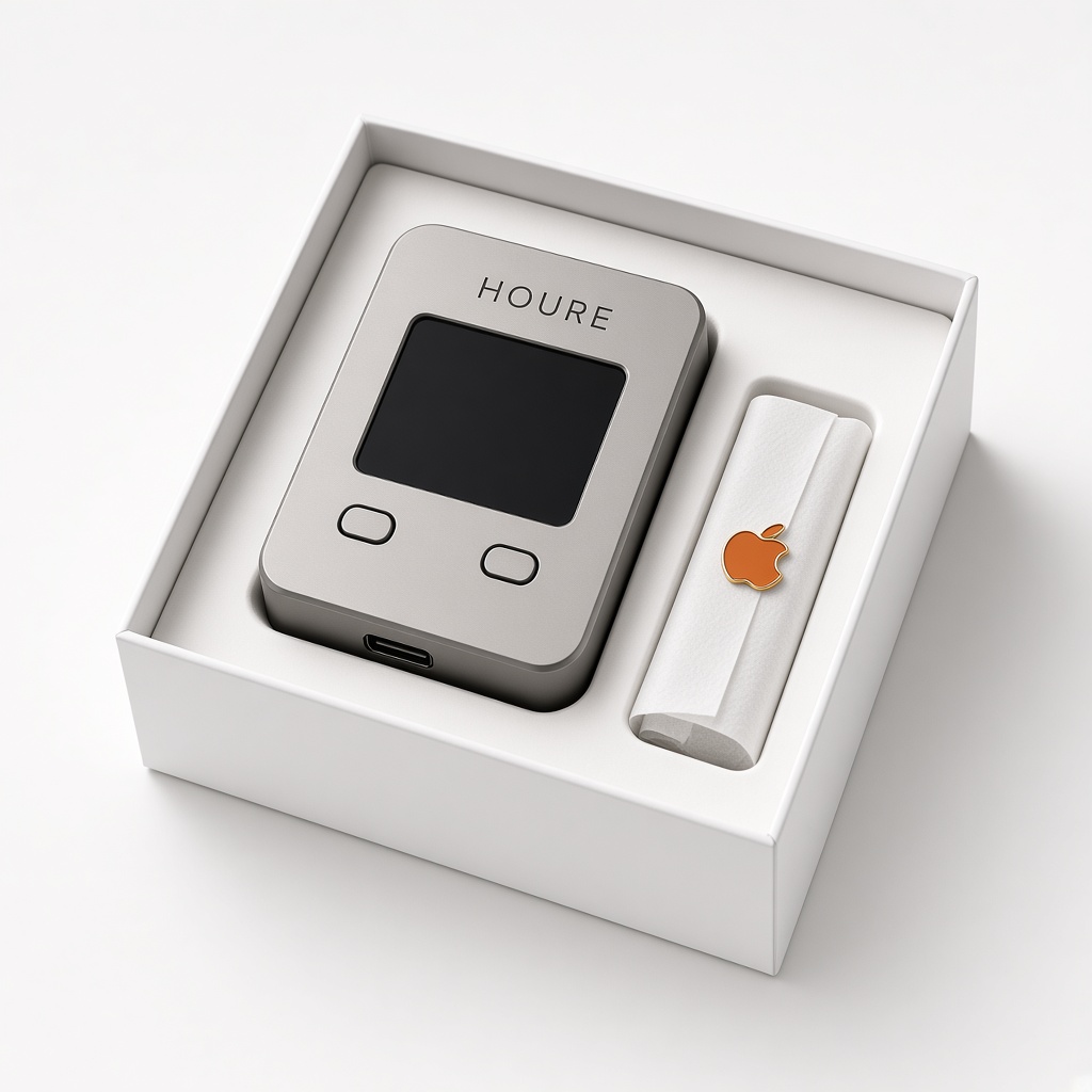 Houre device unboxed in a white luxury carton